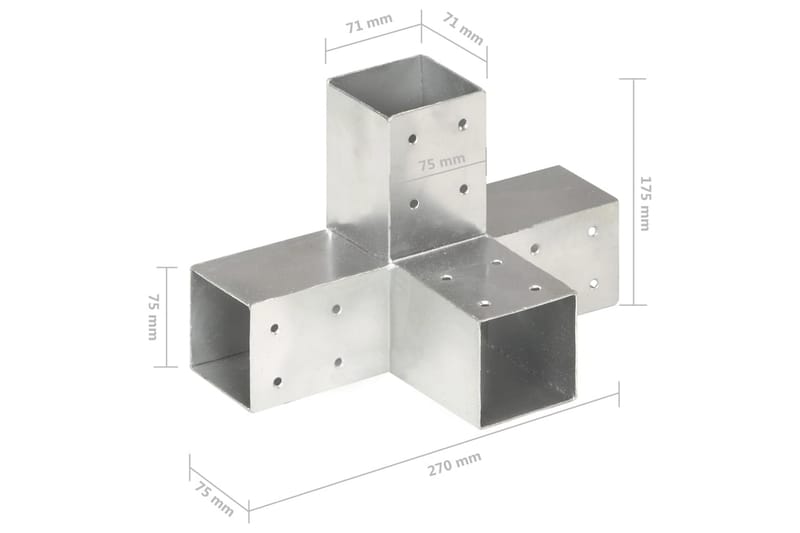 stolpebeslag X-form 4 stk. 71x71 mm galvaniseret metal - Sølv - Stakitstolper