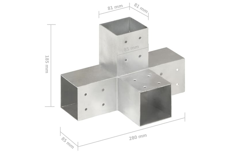 stolpebeslag X-form 4 stk. 81x81 mm galvaniseret metal - Sølv - Stakitstolper