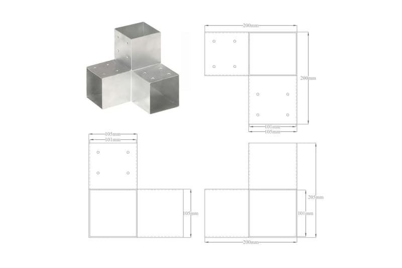 stolpebeslag Y-form 4 stk. 101x101 mm galvaniseret metal - Sølv - Hus & renovering - Indsynsbeskyttelse & indhegning - Stakit