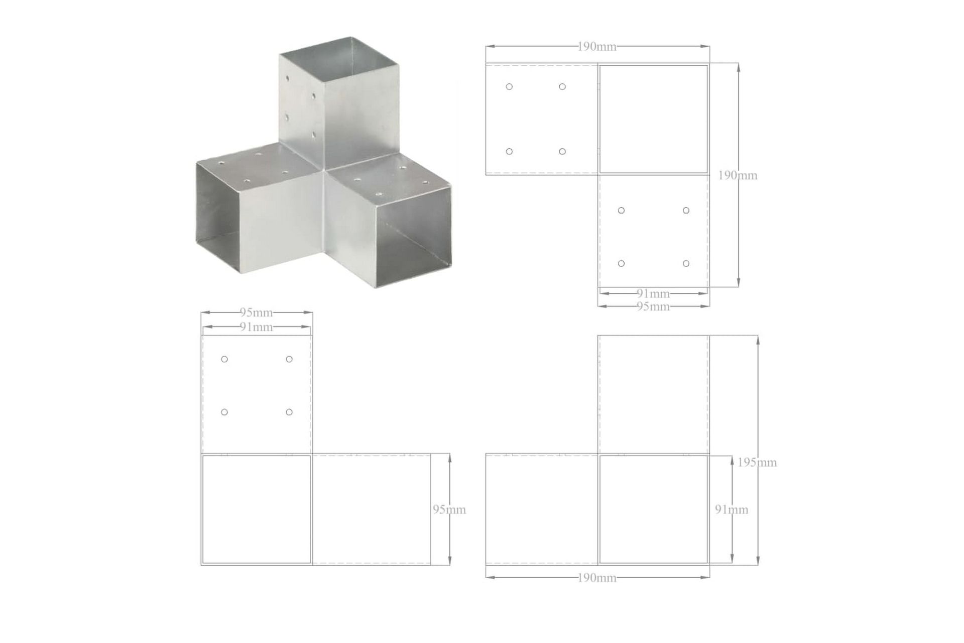 stolpebeslag Y-form 4 stk. 91x91 mm galvaniseret metal - Sølv - Hus & renovering - Indsynsbeskyttelse & indhegning - Stakit