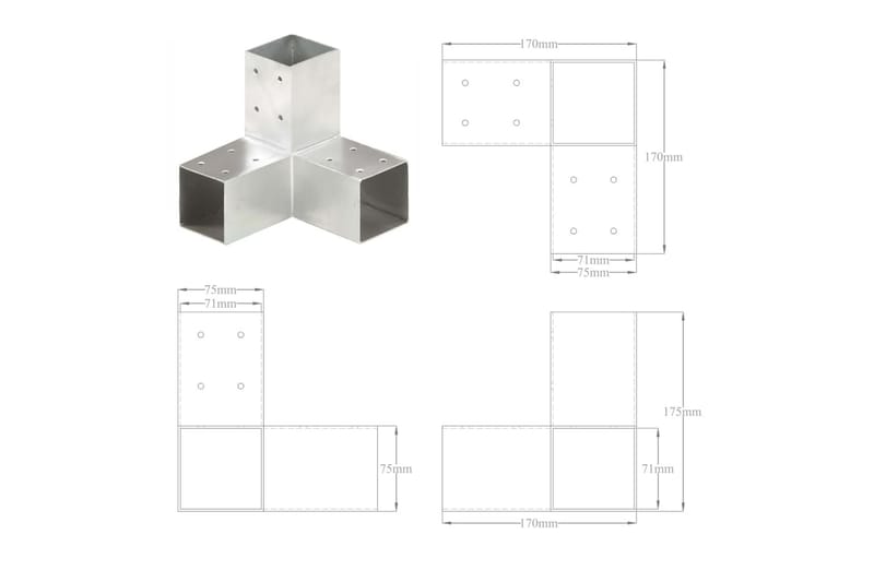 stolpebeslag Y-form 71x71 mm galvaniseret metal - Sølv - Hus & renovering - Indsynsbeskyttelse & indhegning - Stakit
