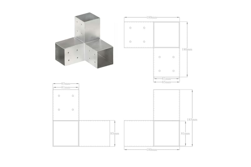 stolpebeslag Y-form 81x81 mm galvaniseret metal - Sølv - Hus & renovering - Indsynsbeskyttelse & indhegning - Stakit