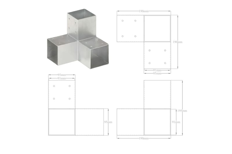 stolpebeslag Y-form 91x91 mm galvaniseret metal - Sølv - Hus & renovering - Indsynsbeskyttelse & indhegning - Stakit