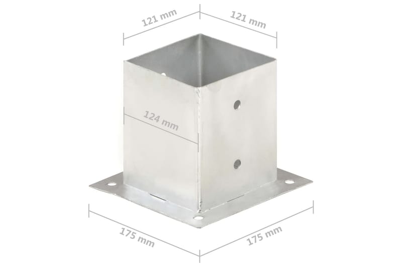 stolpefod 4 stk. 121 mm galvaniseret metal - Sølv - Stakitstolper