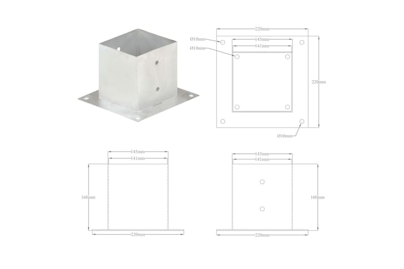 stolpefod 4 stk. 141 mm galvaniseret metal - Sølv - Hus & renovering - Indsynsbeskyttelse & indhegning - Stakit