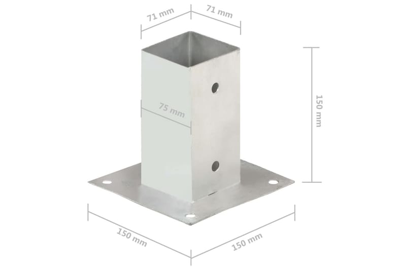 stolpefod 4 stk. 71 mm galvaniseret metal - Sølv - Hus & renovering - Indsynsbeskyttelse & indhegning - Stakit
