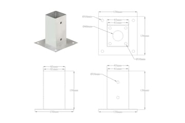 stolpefod 4 stk. 81 mm galvaniseret metal - Sølv - Hus & renovering - Indsynsbeskyttelse & indhegning - Stakit