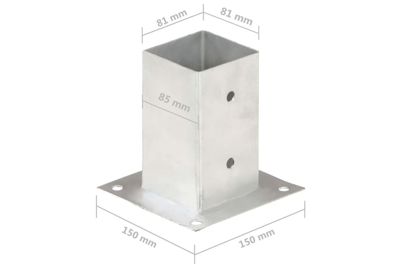 stolpefod 4 stk. 81 mm galvaniseret metal - Sølv - Hus & renovering - Indsynsbeskyttelse & indhegning - Stakit