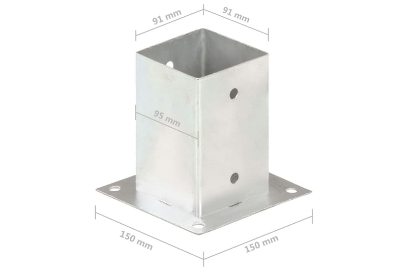 stolpefod 4 stk. 91 mm galvaniseret metal - Sølv - Hus & renovering - Indsynsbeskyttelse & indhegning - Stakit