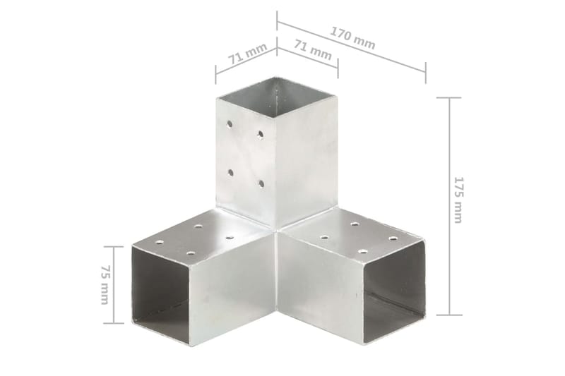 stolpebeslag Y-form 71x71 mm galvaniseret metal - Sølv - Stakitstolper