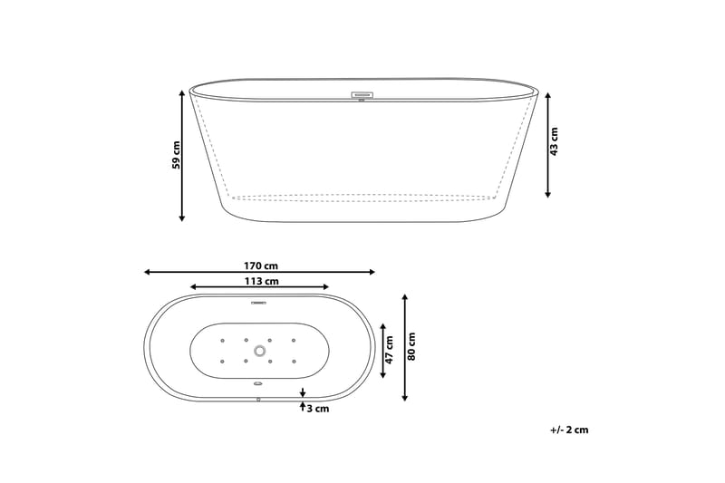 Badekar fritstående med LED 170 cm hvid HAVANA - Hvid - Hus & renovering - Køkken & bad - Badeværelse - Badekar - Boblebadekar & massagebadekar