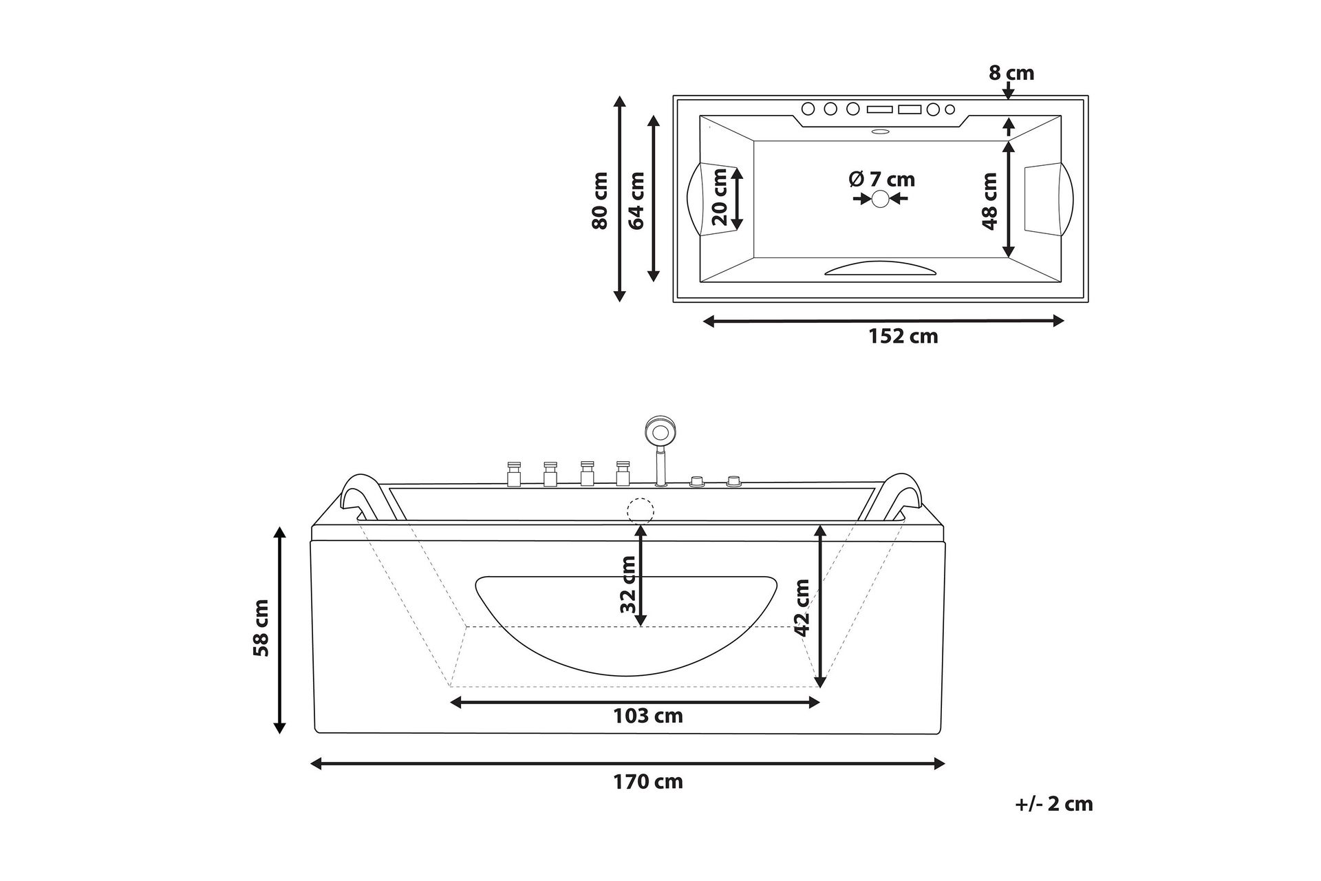 Badekar med LED 170 x 80 cm Sort HAWES - Sort - Hus & renovering - Køkken & bad - Badeværelse - Badekar