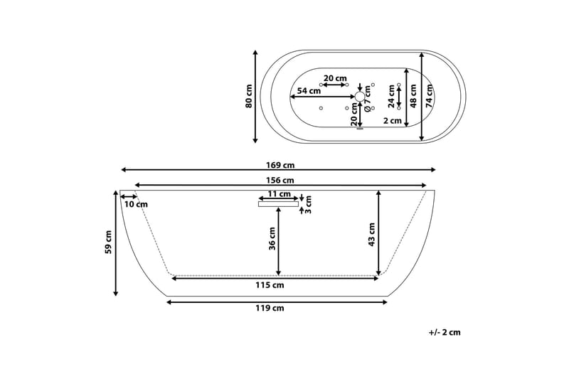 Boblebadekar fritstående med LED belysning NEVIS - Hvid - Hus & renovering - Køkken & bad - Badeværelse - Badekar - Boblebadekar & massagebadekar