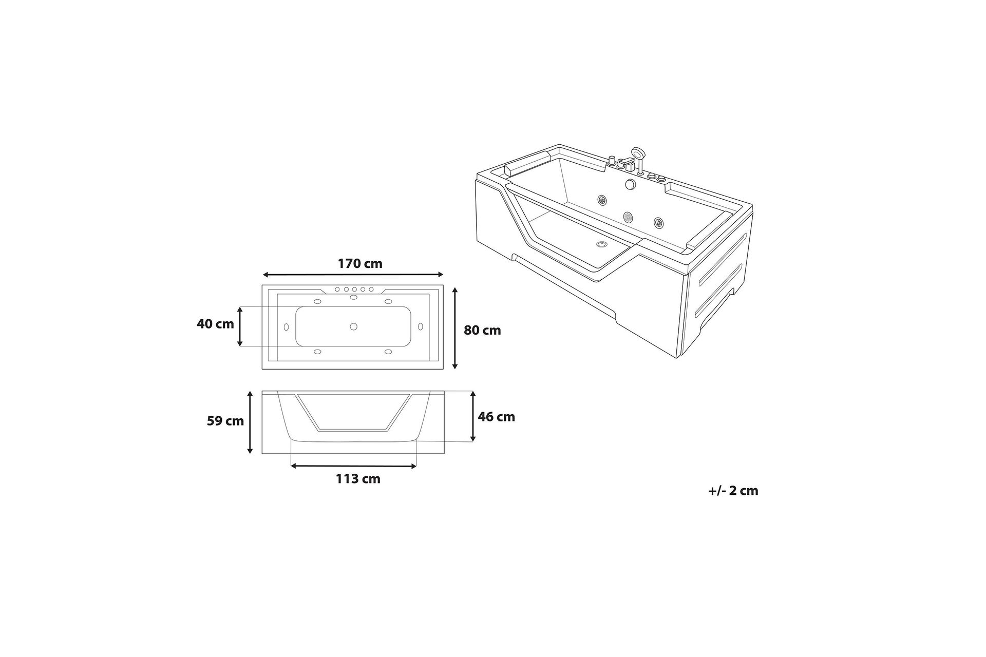 Grenada Spabad 170 cm - Hvid - Hus & renovering - Køkken & bad - Badeværelse - Badekar