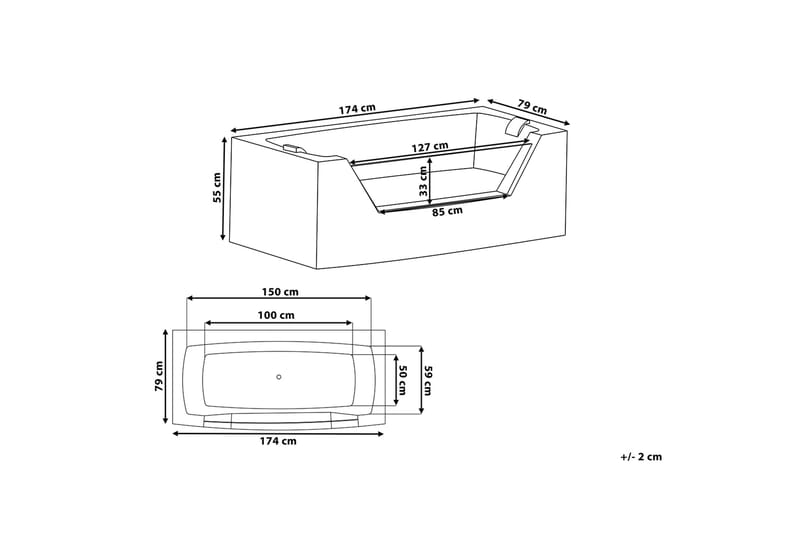 Samana spabad 174 cm - Hvid - Hus & renovering - Køkken & bad - Badeværelse - Badekar - Boblebadekar & massagebadekar