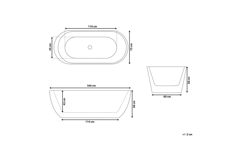 Badekar fritstående 160 cm hvid NEVIS - Hvid - Hus & renovering - Køkken & bad - Badeværelse - Badekar
