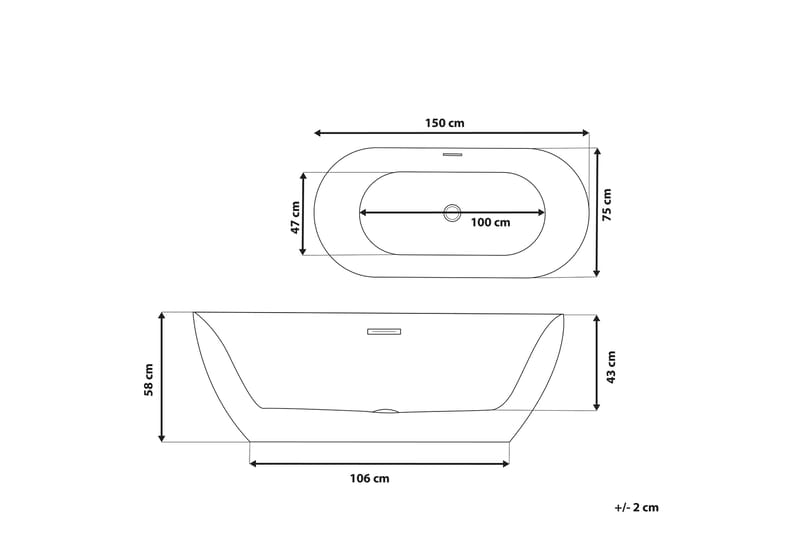 Badkar fritstående 150 cm hvid CARRERA - Hvid - Hus & renovering - Køkken & bad - Badeværelse - Badekar