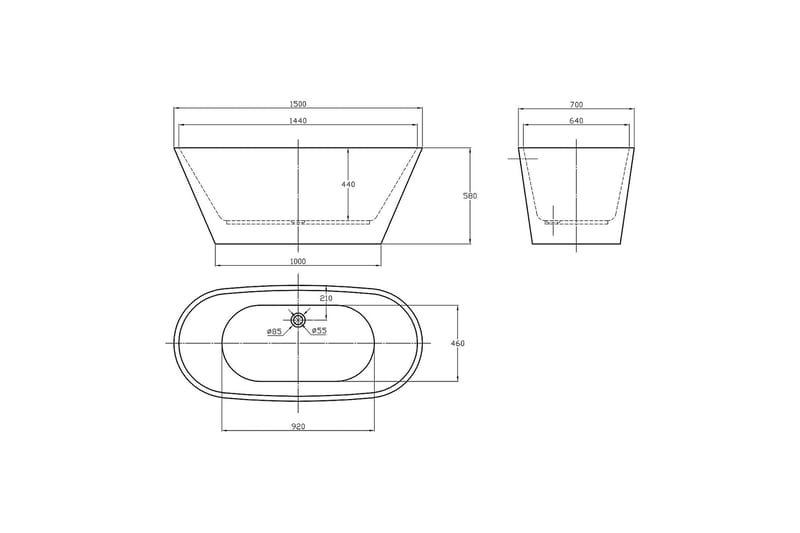 Balans Siddebadekar 150 cm - Hvid - Hus & renovering - Køkken & bad - Badeværelse - Badekar