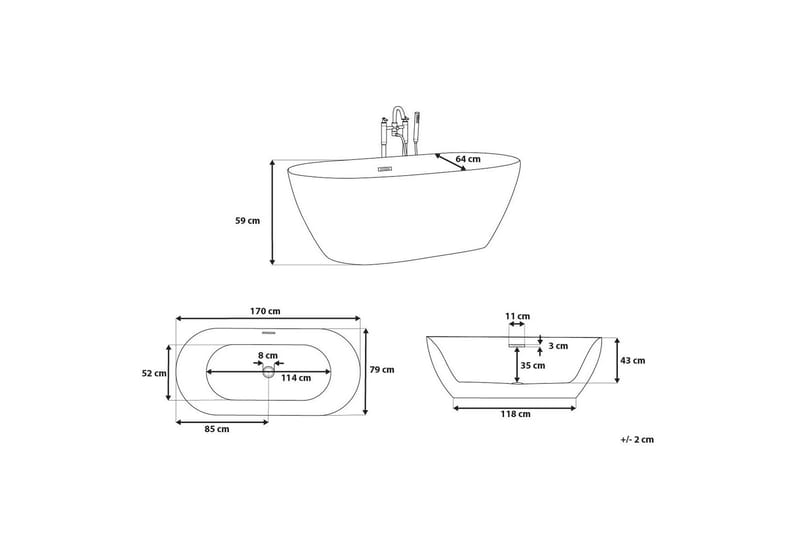 Carrera badekar 170 cm - Hvid - Fritstående badekar