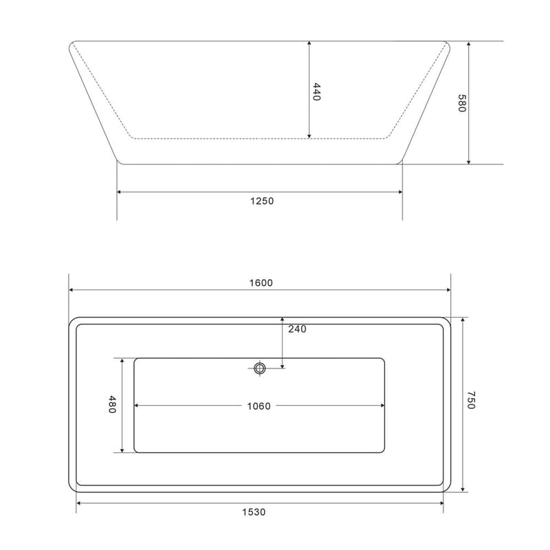 Ideal Fritstående Badekar Bathlife 160 cm - Hvid - Hus & renovering - Køkken & bad - Badeværelse - Badekar - Fritstående badekar