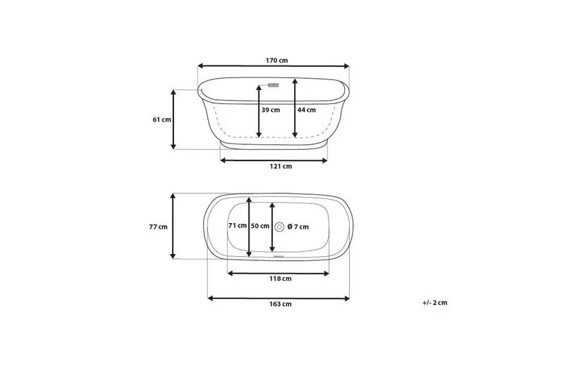 Tesoro badekar 170 cm - Hvid - Hus & renovering - Køkken & bad - Badeværelse - Badekar - Fritstående badekar
