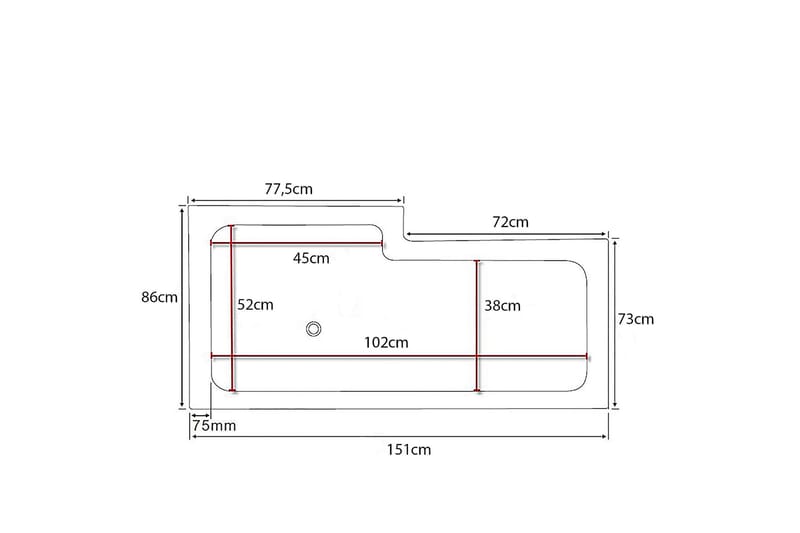 Badekar Behag 150cm - Hvid - Hjørnebadekar