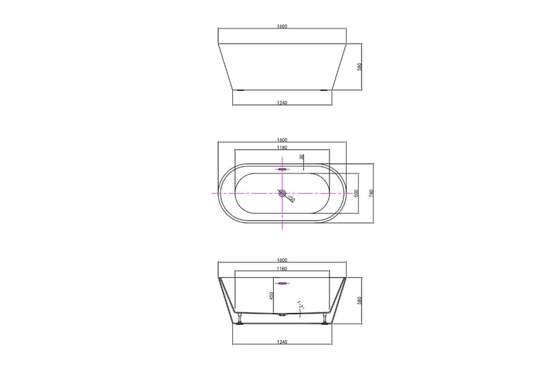 Medea Fritstående badekar 160 cm - Hus & renovering - Køkken & bad - Badeværelse - Badekar