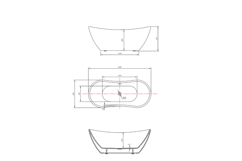 Metis Fritstående badekar 180 cm - Hus & renovering - Køkken & bad - Badeværelse - Badekar