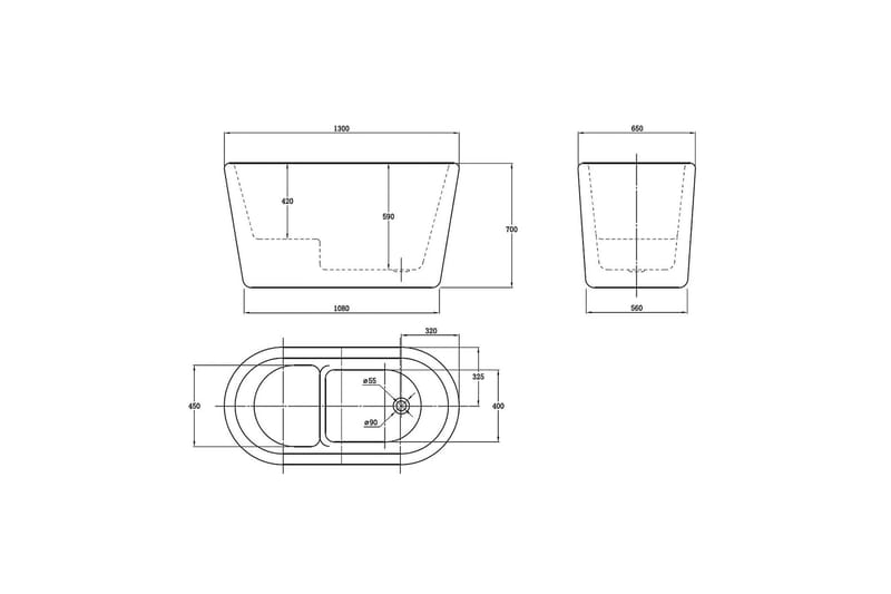 Ideal Siddebadekar 130 cm - Hvid - Siddebadekar