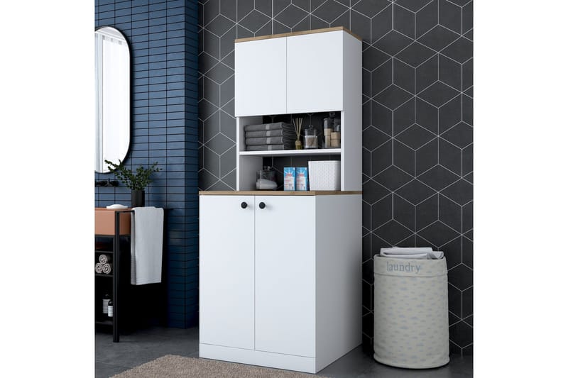 Akashya Badeværelsesskab 70x183,6 cm Hvid/Brun - Hanah Home - Hus & renovering - Køkken & bad - Badeværelse - Badeværelsesmøbler - Badeværelsesskab
