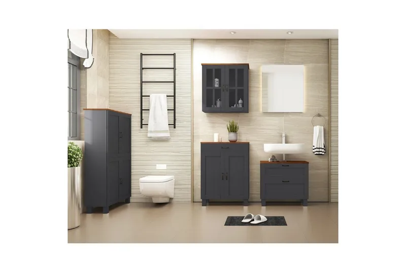 Alby Højskab til Badeværelse 130x75x30 cm - Grå - Hus & renovering - Køkken & bad - Badeværelse - Badeværelsesmøbler - Badeværelsesskab