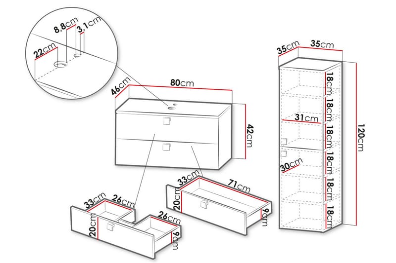 Alima Møbelsæt til Badeværelse - Hus & renovering - Køkken & bad - Badeværelse - Badeværelsesmøbler - Komplette møbelpakker
