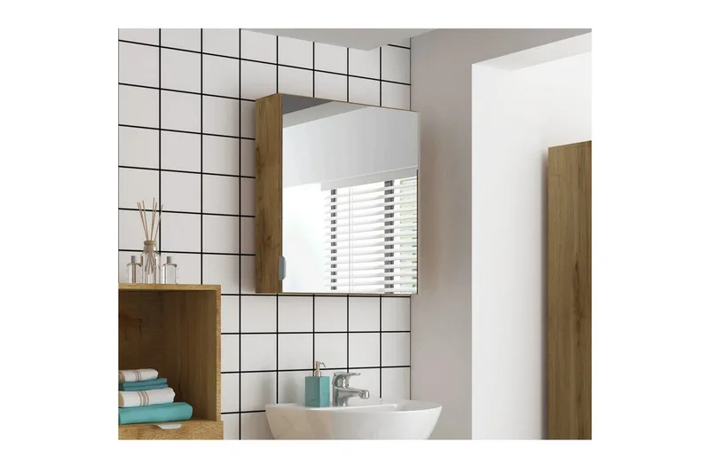 Atlas Væghylde med Spejl 60x65 cm - Natur - Hus & renovering - Køkken & bad - Badeværelse - Badeværelsesmøbler - Spejlskabe