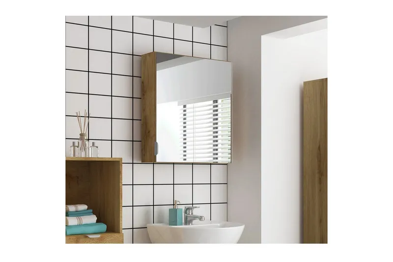 Atlas Væghylde med Spejl 60x65 cm - Natur - Hus & renovering - Køkken & bad - Badeværelse - Badeværelsesmøbler - Spejlskabe