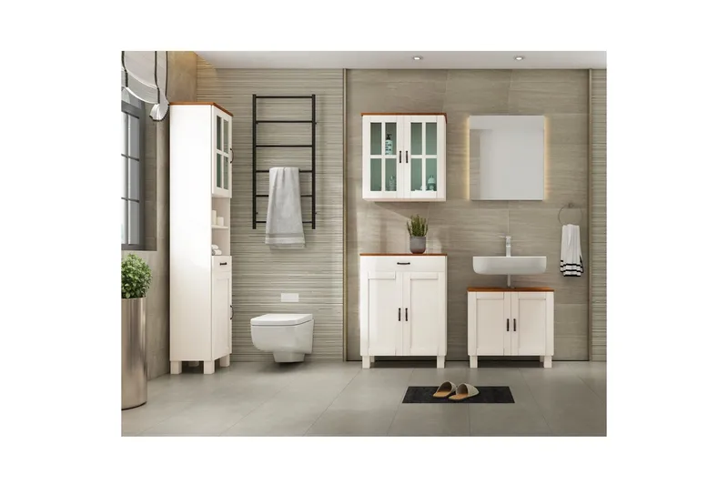 Badevægskab Alby 60x30x80 cm, Hvid/Honning - 60x30x80 cm, Hvid/Honning - Hus & renovering - Køkken & bad - Badeværelse - Badeværelsesmøbler - Badeværelsesskab