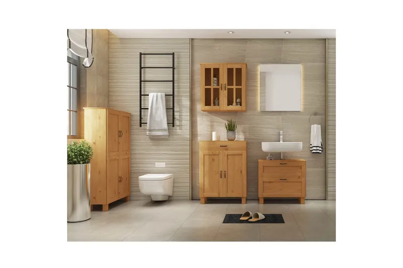 Badevægskab Alby 75x30x130 cm, Bejdset/Voks - 75x30x130 cm, Bejdset/Voks - Hus & renovering - Køkken & bad - Badeværelse - Badeværelsesmøbler - Badeværelsesskab