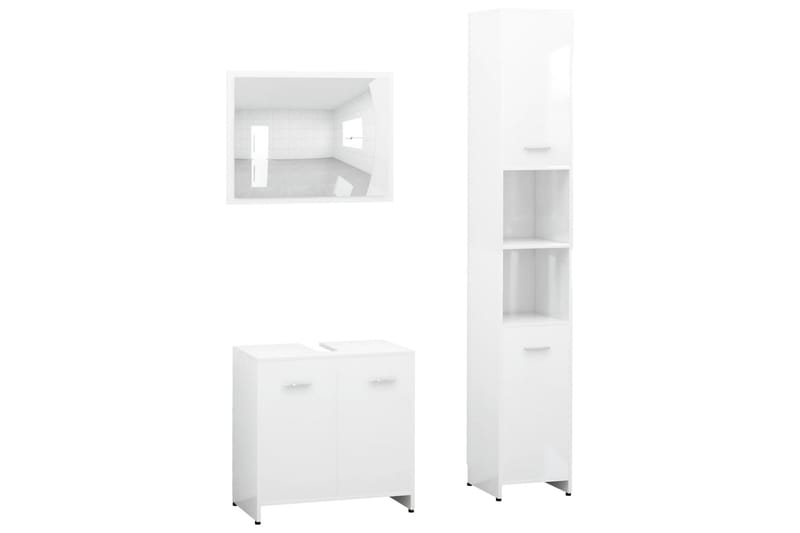 badeværelsesmøbelsæt 3 dele spånplade hvid højglans - Hvid - Komplette møbelpakker