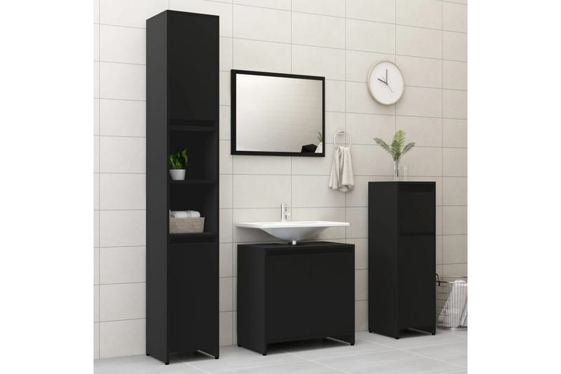 badeværelsesmøbelsæt 4 dele spånplade sort - Sort - Komplette møbelpakker