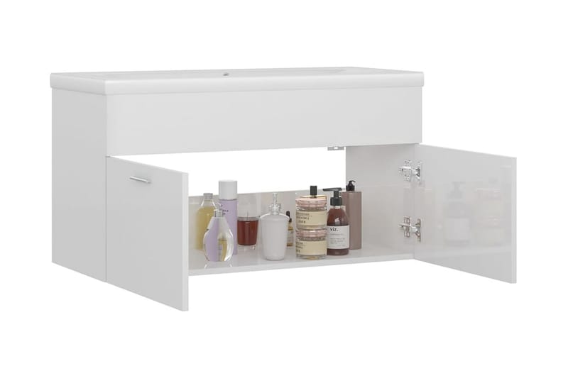 badeværelsesmøbelsæt med håndvask spånplade hvid højglans - Hvid - Underskab badeværelse