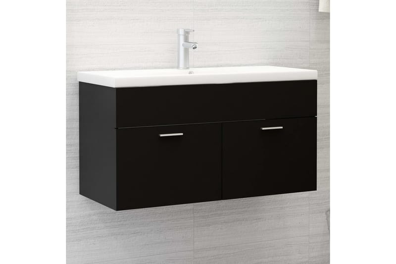 badeværelsesmøbelsæt med håndvask spånplade sort højglans - Sort - Underskab badeværelse