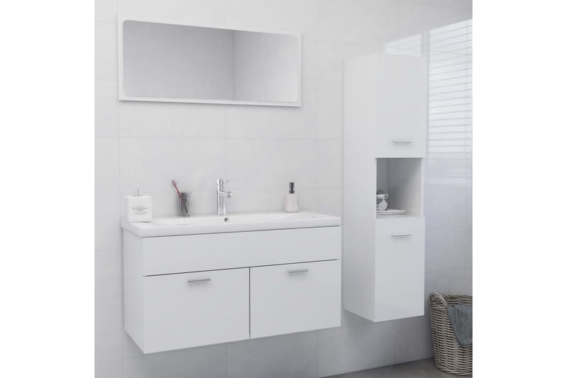 badeværelsesmøbelsæt spånplade hvid h�øjglans - Hvid - Komplette møbelpakker