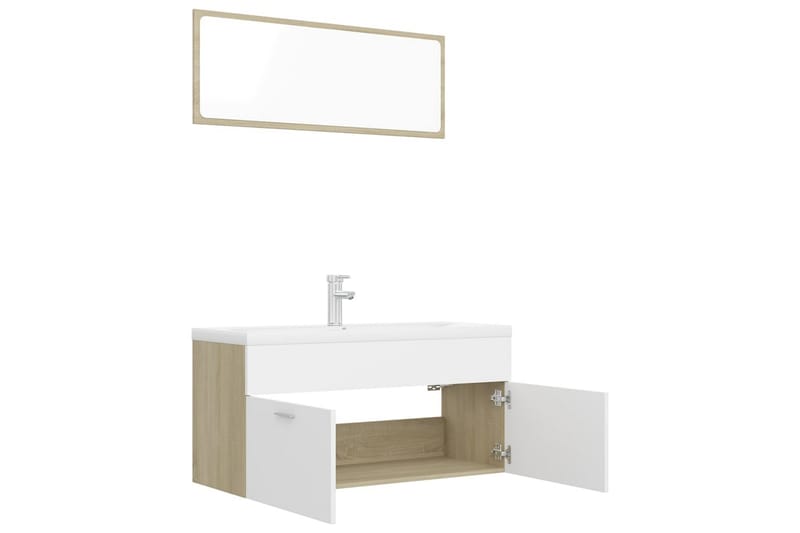 badeværelsesmøbelsæt spånplader hvid og sonoma-eg - Beige - Komplette møbelpakker