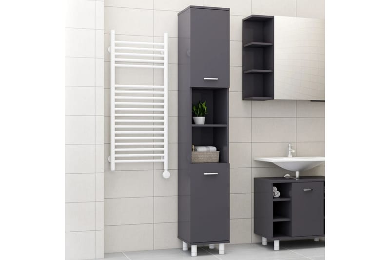 badeværelsesskab 30x30x179 cm spånplade grå højglans - Grå - Hus & renovering - Køkken & bad - Badeværelse - Badeværelsesmøbler - Badeværelsesopbevaring