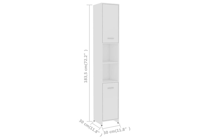 Badeværelsesskab 30X30X183,5 cm Spånplade Hvid - Hvid - Badeværelsesopbevaring