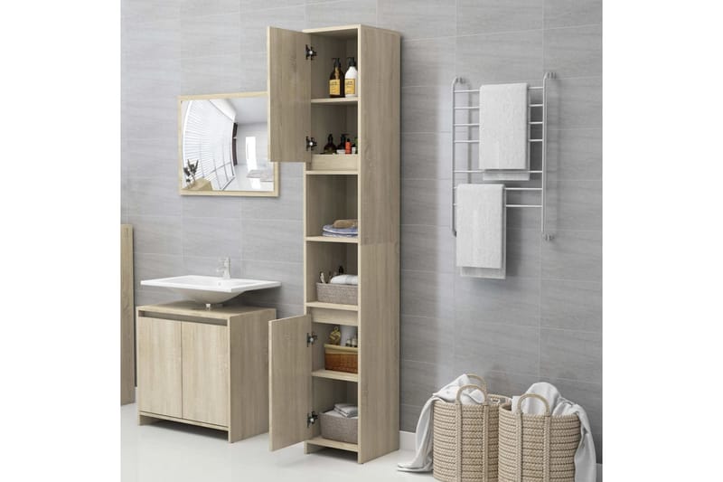 Badeværelsesskab 30X30X183,5 cm Spånplade Sonoma-Eg - Brun - Hus & renovering - Køkken & bad - Badeværelse - Badeværelsesmøbler - Badeværelsesopbevaring