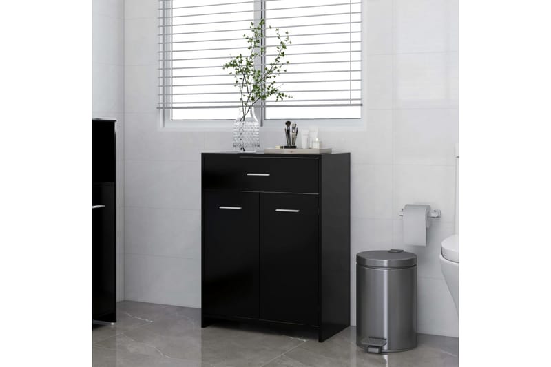 badeværelsesskab 60x33x80 cm spånplade sort - Sort - Vasketøjsskab - Vægskabe & højskabe - Badeværelsesskab