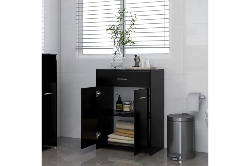 badeværelsesskab 60x33x80 cm spånplade sort - Sort - Vasketøjsskab - Vægskabe & højskabe - Badeværelsesskab