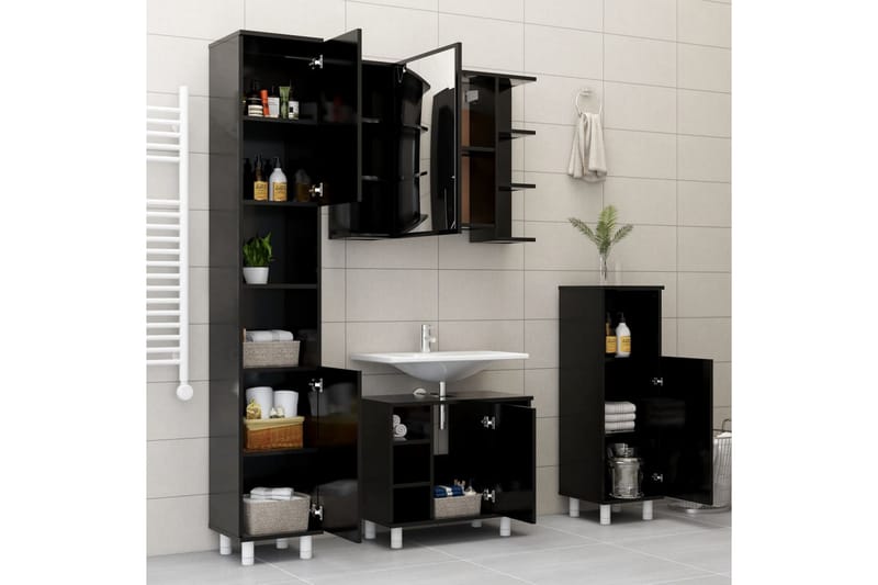 badeværelsesskab 30x30x179 cm spånplade sort - Sort - Badeværelsesskab - Vægskabe & højskabe