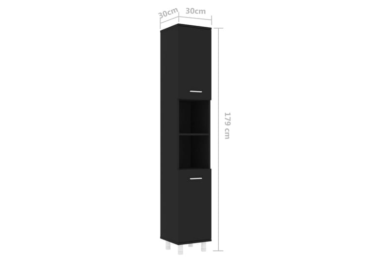 badeværelsesskab 30x30x179 cm spånplade sort - Sort - Badeværelsesskab - Vægskabe & højskabe