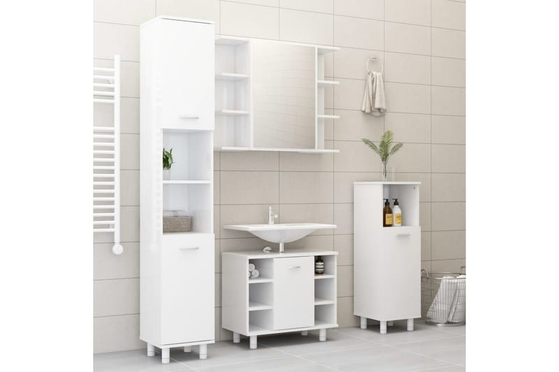 badeværelsesskab 30x30x95 cm spånplade hvid højglans - Hvid - Badeværelsesskab - Vægskabe & højskabe